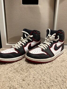 Nike Air Jordan High-Top Basketball Sneakers in White, Black & Red